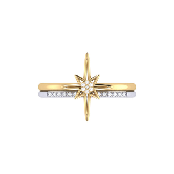 LuvMyJewelry North Star Detachable Two-Tone Diamond Ring In 14K Yellow Gold Vermeil On Sterling Silver