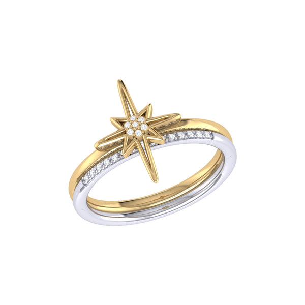 LuvMyJewelry North Star Detachable Two-Tone Diamond Ring in 14K Yellow Gold Vermeil on Sterling Silver