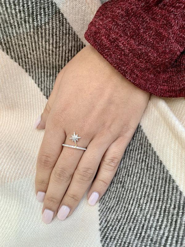 LuvMyJewelry North Star Diamond Charm Ring In 14K Yellow Gold