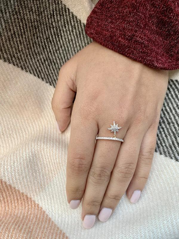 LuvMyJewelry North Star Diamond Charm Ring In 14K Yellow Gold