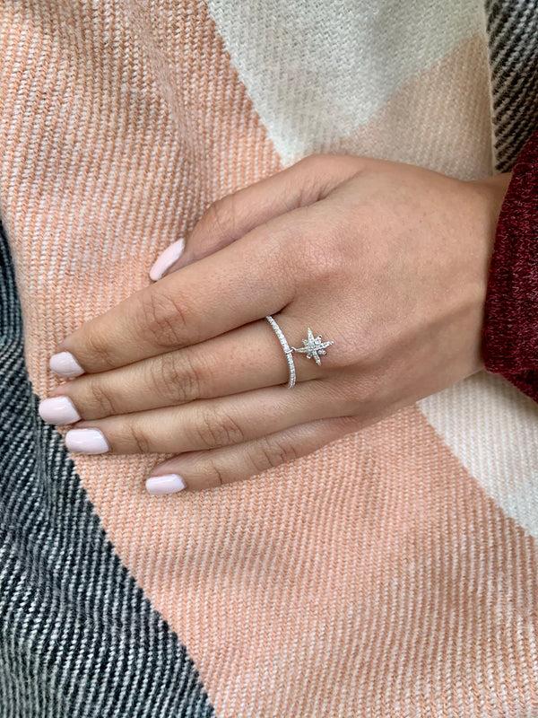 LuvMyJewelry North Star Diamond Charm Ring In Sterling Silver
