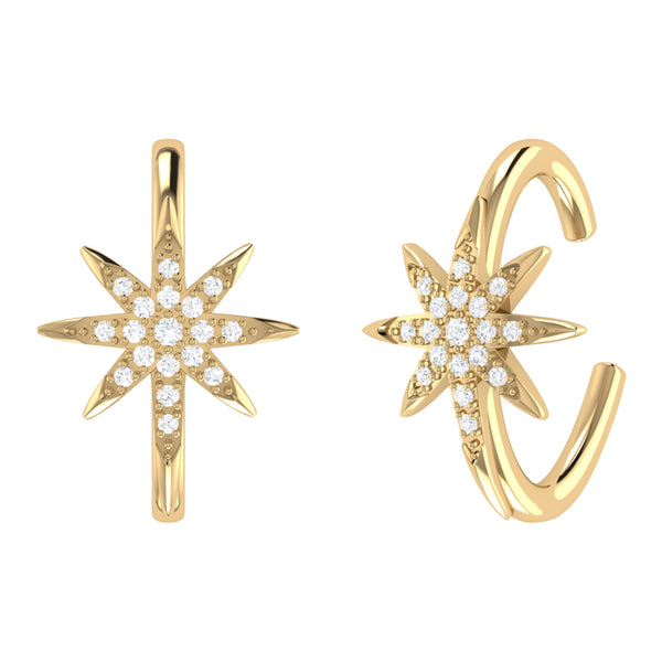 LuvMyJewelry North Star Diamond Ear Cuffs in 14K Yellow Gold Vermeil on Sterling Silver