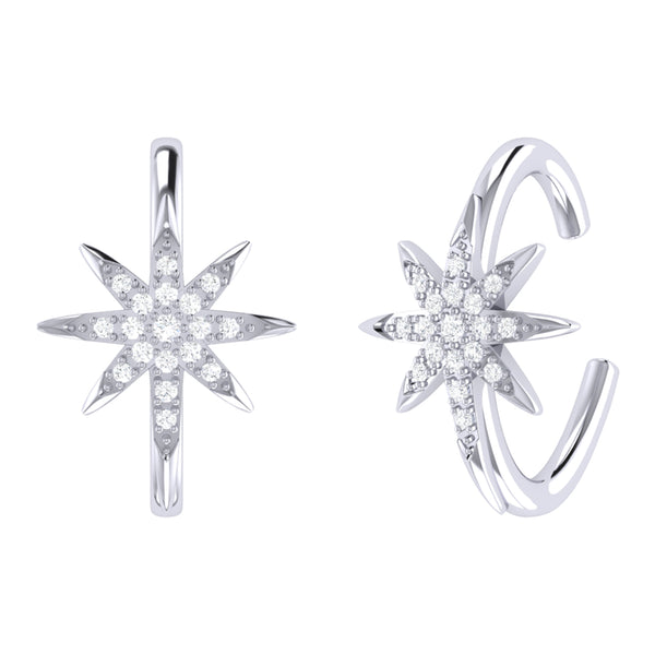 LuvMyJewelry North Star Diamond Ear Cuffs in Sterling Silver