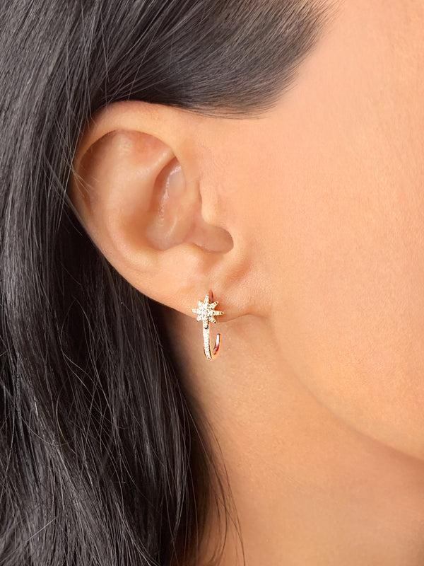 LuvMyJewelry North Star Diamond Earrings In Sterling Silver