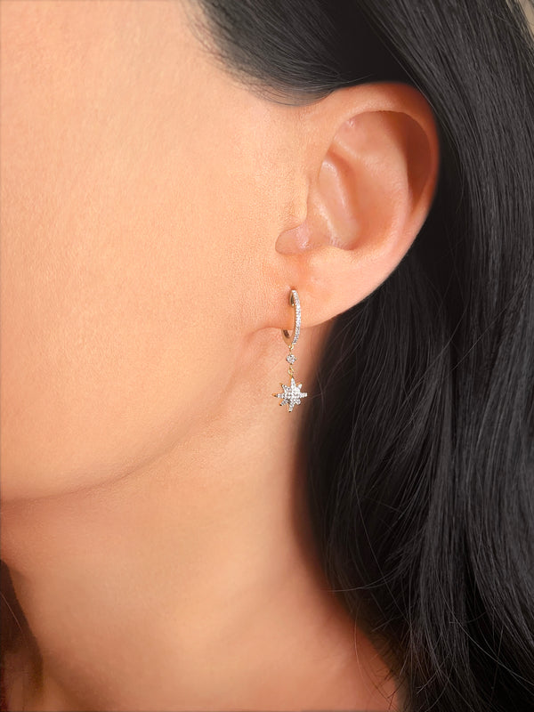 LuvMyJewelry North Star Diamond Hoop Earrings In 14K Yellow Gold Vermeil On Sterling Silver