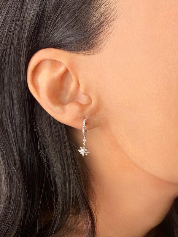 LuvMyJewelry North Star Diamond Hoop Earrings In Sterling Silver