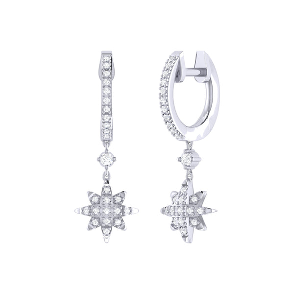 LuvMyJewelry North Star Diamond Hoop Earrings in Sterling Silver