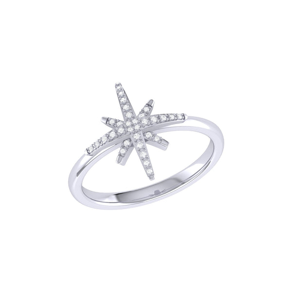 LuvMyJewelry North Star Diamond Ring in 14K White Gold