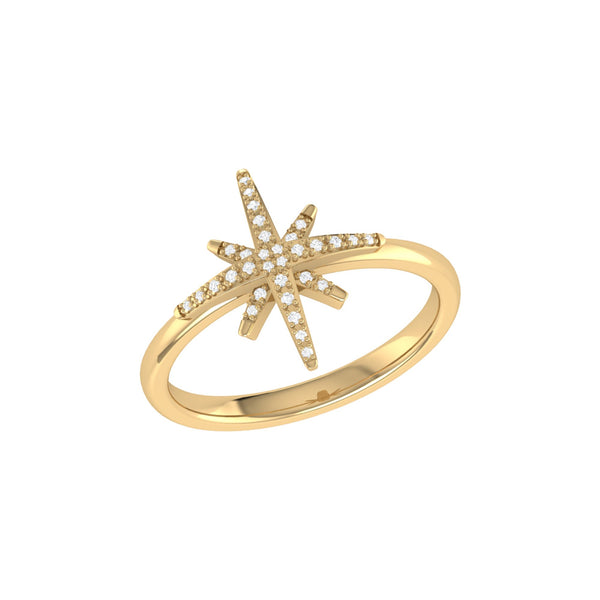 LuvMyJewelry North Star Diamond Ring in 14K Yellow Gold