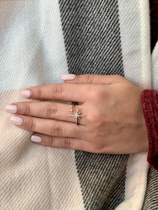 LuvMyJewelry North Star Duo Diamond Ring In 14K Yellow Gold