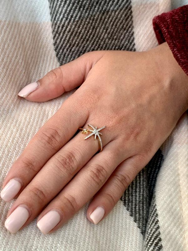 LuvMyJewelry North Star Duo Diamond Ring In 14K Yellow Gold