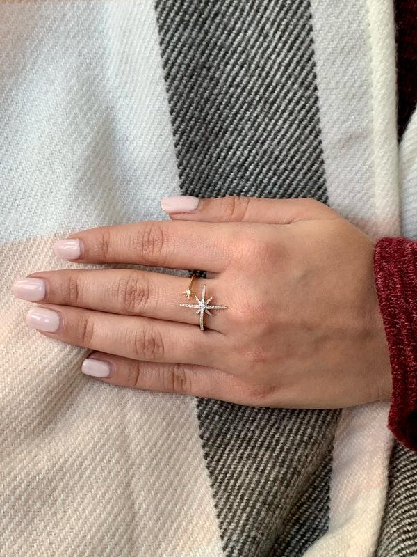 LuvMyJewelry North Star Duo Diamond Ring In 14K Yellow Gold Vermeil On Sterling Silver