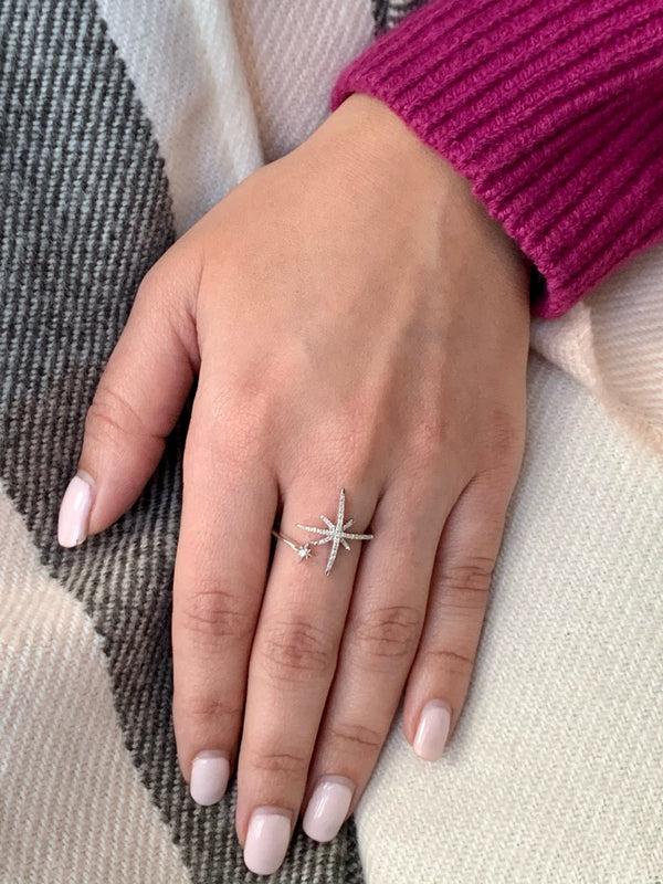 LuvMyJewelry North Star Duo Diamond Ring In Sterling Silver