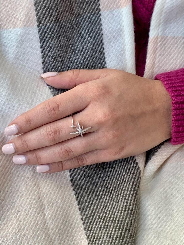 LuvMyJewelry North Star Duo Diamond Ring In Sterling Silver