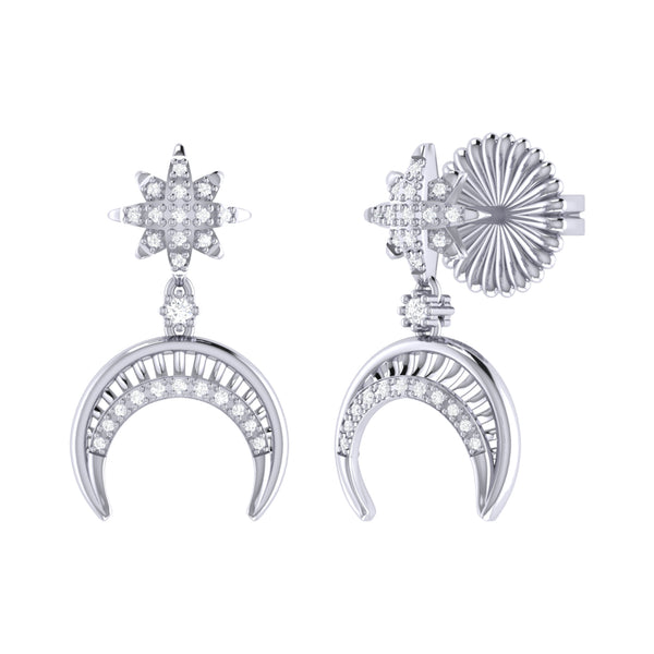 LuvMyJewelry North Star Moon Crescent Diamond Earrings in Sterling Silver
