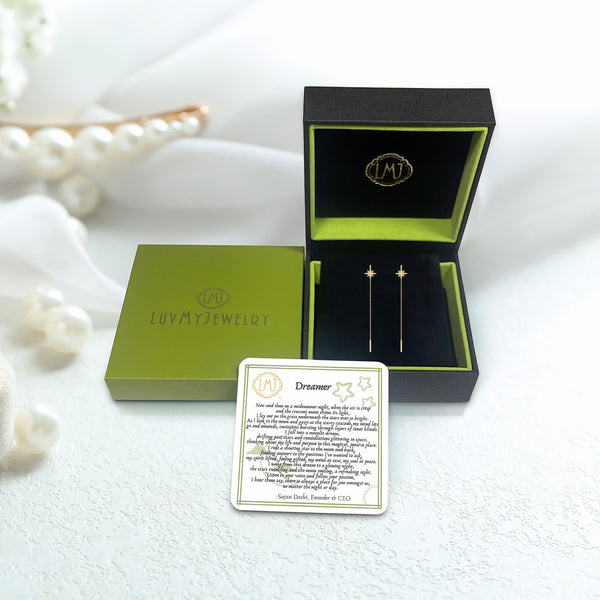 LuvMyJewelry North Star Tack-In Diamond Earrings In 14K Yellow Gold Vermeil On Sterling Silver