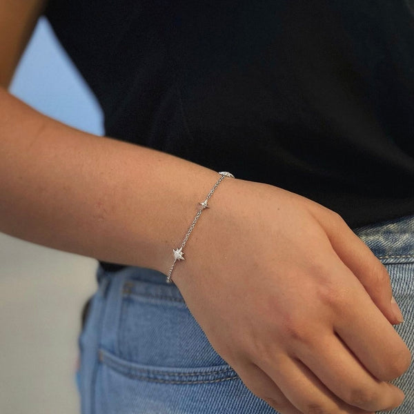 LuvMyJewelry North Star Trio Diamond Bracelet In Sterling Silver