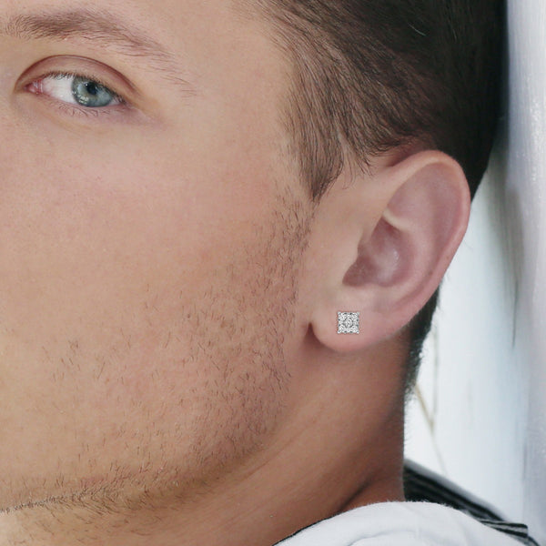 LuvMyJewelry Nova 14K White Gold Cluster Lab Grown Diamond Unisex Earrings - 0.75 Cts