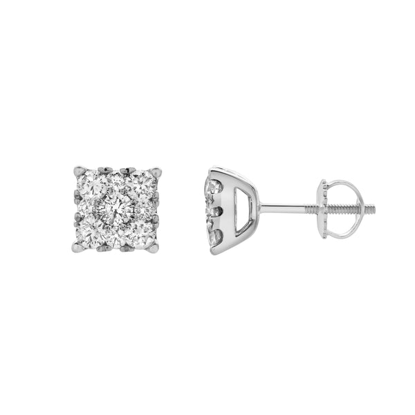 LuvMyJewelry Nova 14K White Gold Cluster Lab Grown Diamond Unisex Earrings - 0.75 Cts