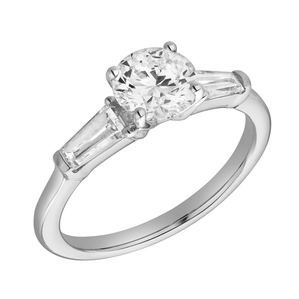 LuvMyJewelry Nova 14K White Gold Tapered Baguette & Round Cut Lab Grown Diamond Three Stone Ring - 1.48 Ct