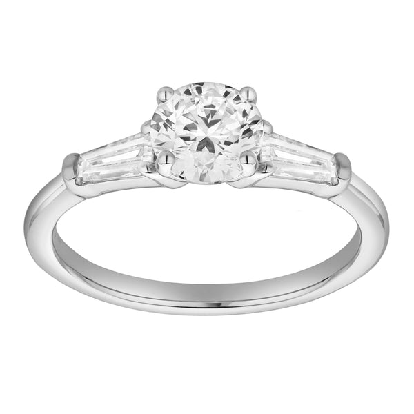LuvMyJewelry Nova 14K White Gold Tapered Baguette & Round Cut Lab Grown Diamond Three Stone Ring - 1.48 ct