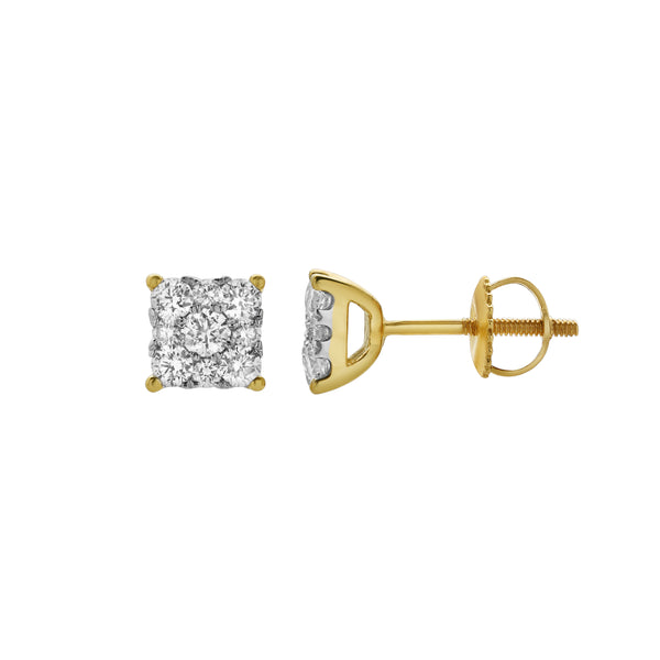 LuvMyJewelry Nova 14K Yellow Gold Cluster Lab Grown Diamond Unisex Earrings - 0.99 Cts
