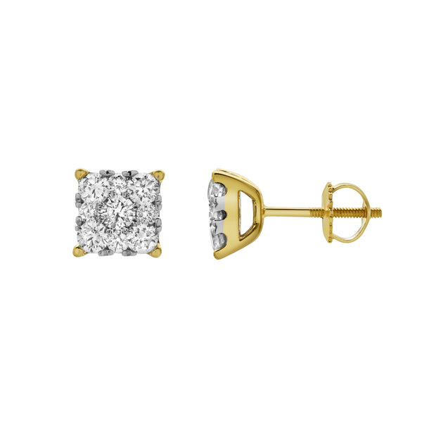 LuvMyJewelry Nova 14K Yellow Gold Cluster Lab Grown Diamond Unisex Earrings - 1 Cts