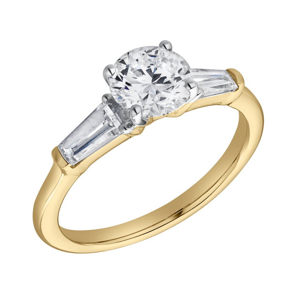 LuvMyJewelry Nova 14K Yellow Gold Tapered Baguette & Round Cut Lab Grown Diamond Three Stone Ring - 1.48 Ct