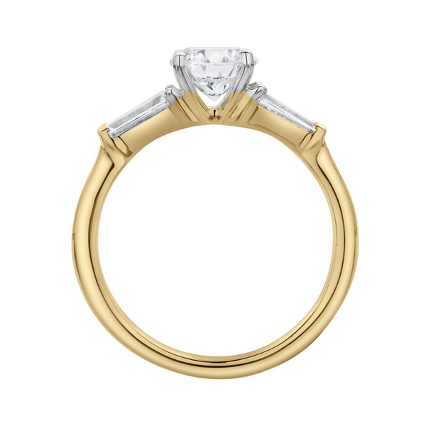 LuvMyJewelry Nova 14K Yellow Gold Tapered Baguette & Round Cut Lab Grown Diamond Three Stone Ring - 1.48 Ct