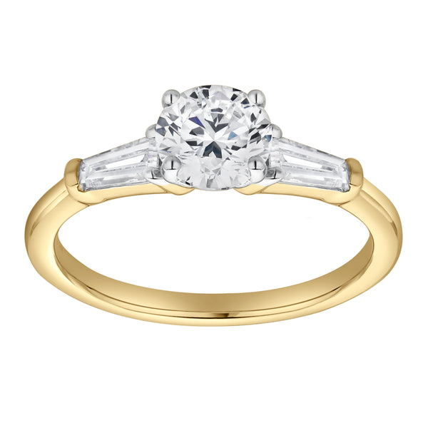LuvMyJewelry Nova 14K Yellow Gold Tapered Baguette & Round Cut Lab Grown Diamond Three Stone Ring - 1.48 ct