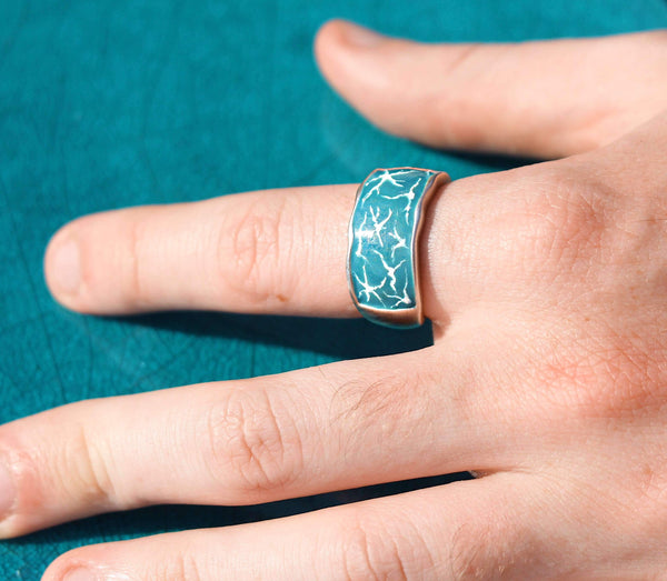 LuvMyJewelry Ocean Waves Sterling Silver Blue Green Enamel Band Ring