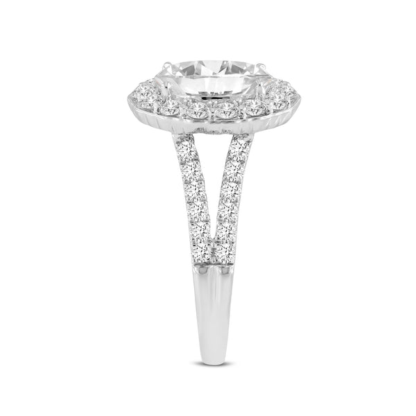 LuvMyJewelry Octavia 14K White Gold Oval Lab Grown Diamond Halo Engagement Ring - 2.5 Ct