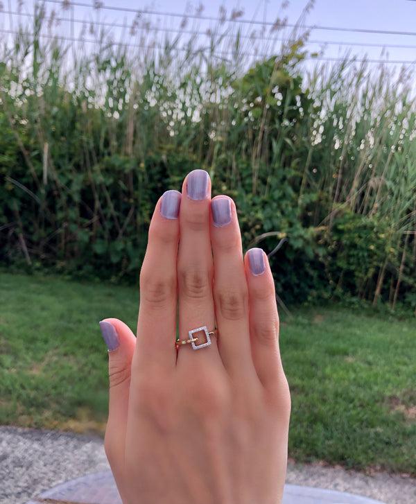 LuvMyJewelry On The Block Square Diamond Ring In Sterling Silver In 14K Yellow Gold Vermeil On Sterling Silver