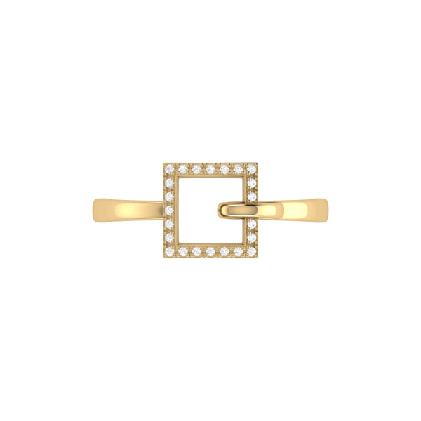 LuvMyJewelry On The Block Square Diamond Ring In Sterling Silver In 14K Yellow Gold Vermeil On Sterling Silver