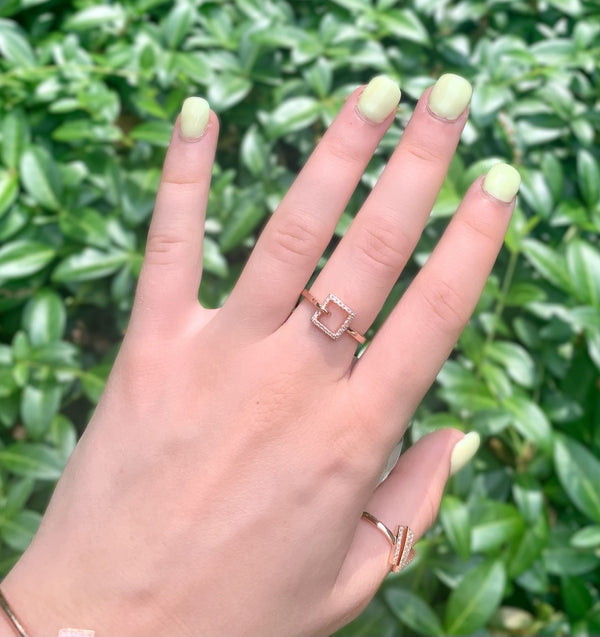 LuvMyJewelry On The Block Square Diamond Ring In Sterling Silver In 14K Rose Gold Vermeil On Sterling Silver