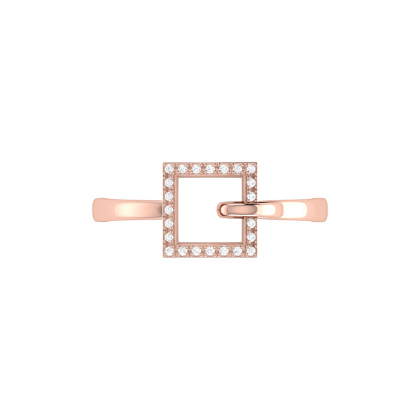 LuvMyJewelry On The Block Square Diamond Ring In Sterling Silver In 14K Rose Gold Vermeil On Sterling Silver