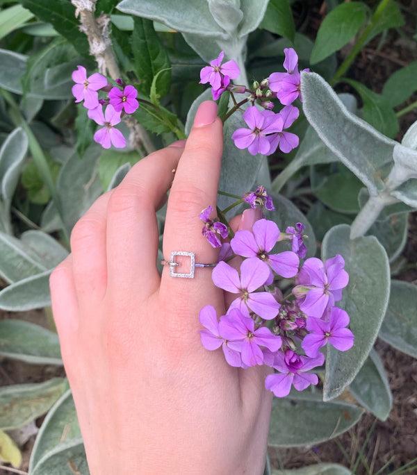 LuvMyJewelry On The Block Square Diamond Ring In Sterling Silver