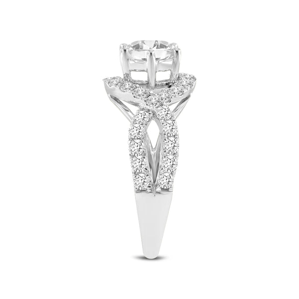 LuvMyJewelry Ondine 14K White Gold Round Cut Lab Grown Diamond Spiral Halo Engagement Ring - 2 Ct