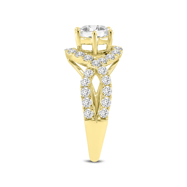 LuvMyJewelry Ondine 14K Yellow Gold Round Cut Lab Grown Diamond Spiral Halo Engagement Ring - 2.0 Ct