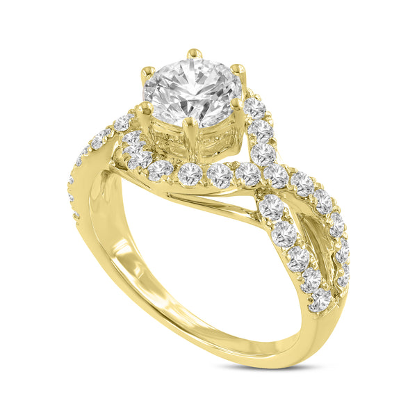 LuvMyJewelry Ondine 14K Yellow Gold Round Cut Lab Grown Diamond Spiral Halo Engagement Ring - 2.0 Ct