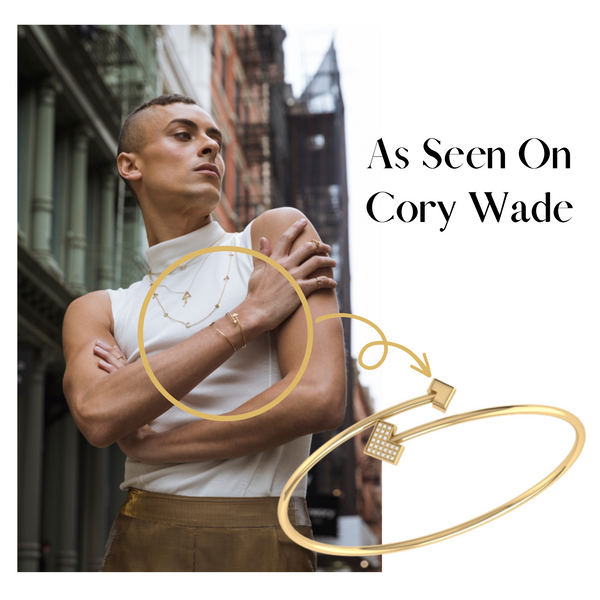 LuvMyJewelry One Way Arrow Adjustable Diamond Bangle In 14K Yellow Gold Vermeil On Sterling Silver