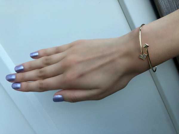 LuvMyJewelry One Way Arrow Adjustable Diamond Bangle In 14K Yellow Gold Vermeil On Sterling Silver