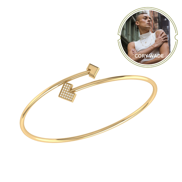 LuvMyJewelry One Way Arrow Adjustable Diamond Bangle in 14K Yellow Gold Vermeil on Sterling Silver
