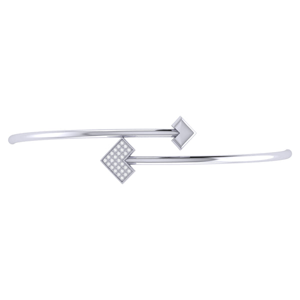 LuvMyJewelry One Way Arrow Adjustable Diamond Bangle In Sterling Silver
