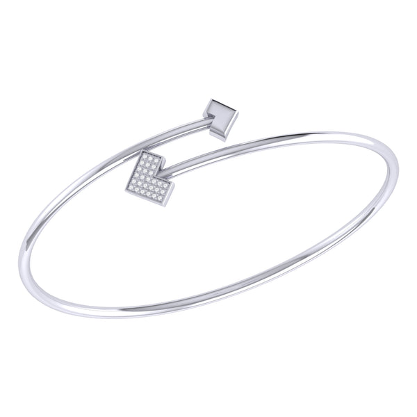 LuvMyJewelry One Way Arrow Adjustable Diamond Bangle in Sterling Silver
