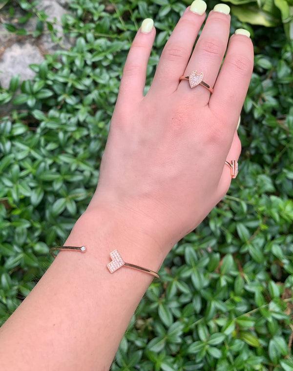 LuvMyJewelry One Way Arrow Adjustable Diamond Cuff In 14K Rose Gold Vermeil On Sterling Silver