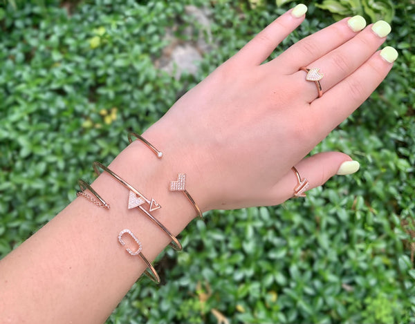 LuvMyJewelry One Way Arrow Adjustable Diamond Cuff In 14K Rose Gold Vermeil On Sterling Silver