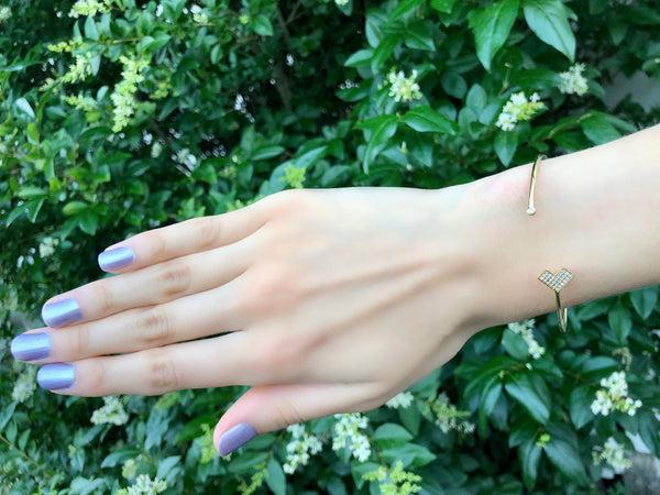 LuvMyJewelry One Way Arrow Adjustable Diamond Cuff In 14K Yellow Gold Vermeil On Sterling Silver