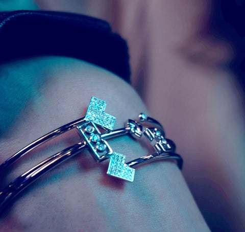 LuvMyJewelry One Way Arrow Adjustable Diamond Cuff In Sterling Silver