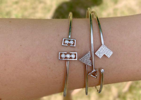 LuvMyJewelry One Way Arrow Adjustable Diamond Cuff In Sterling Silver